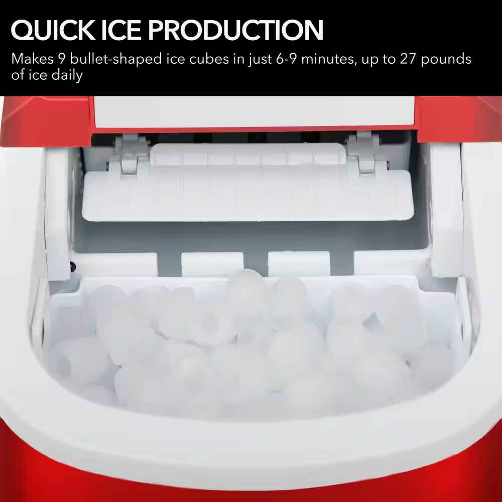 9.5 In. 27 Lbs. Portable Countertop Ice Maker Bullet Ice Machine with 2.2L Reservoir and 1.5 Lb. Bin in Metallic Red