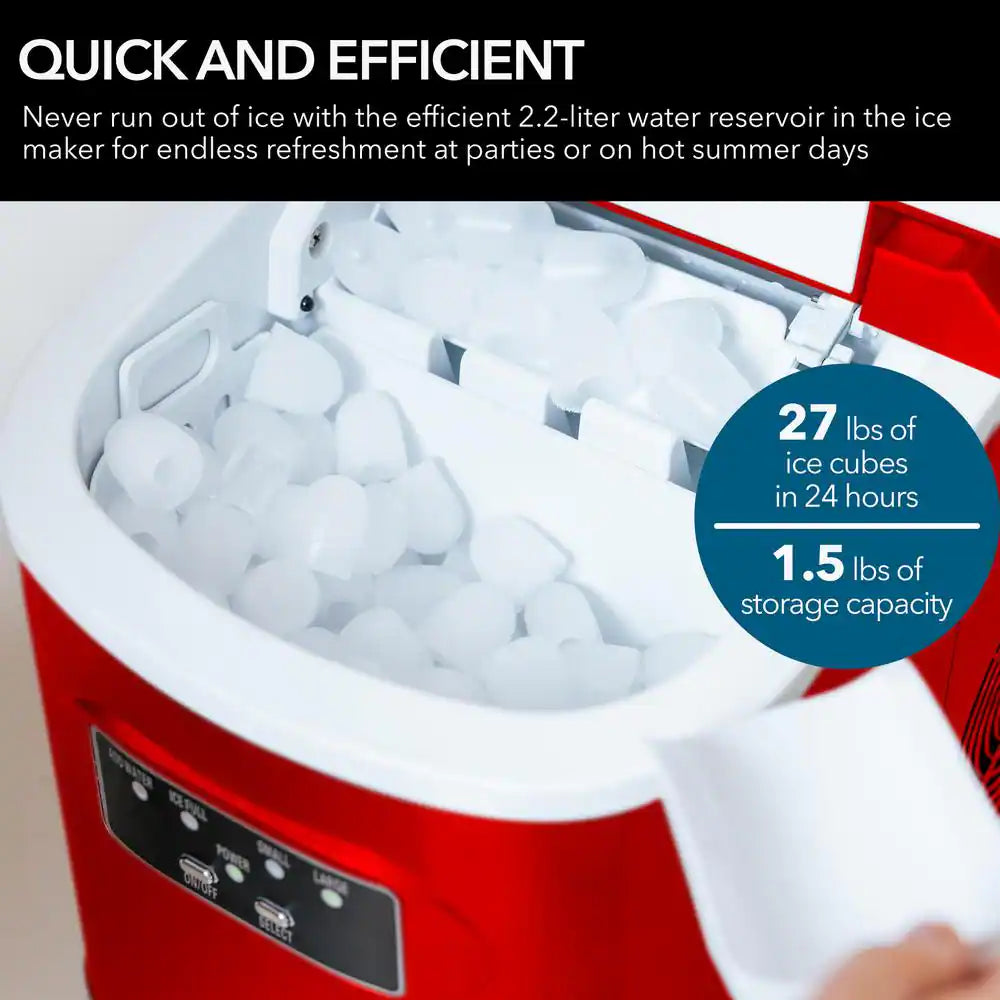 9.5 In. 27 Lbs. Portable Countertop Ice Maker Bullet Ice Machine with 2.2L Reservoir and 1.5 Lb. Bin in Metallic Red
